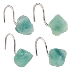 SUNYIK 4PCS Irregular Crystal Stones S-Shaped Shower Curtain Hooks for Windows Bathroom Kitchen Home Office Hotel Decoration, Green Fluorite