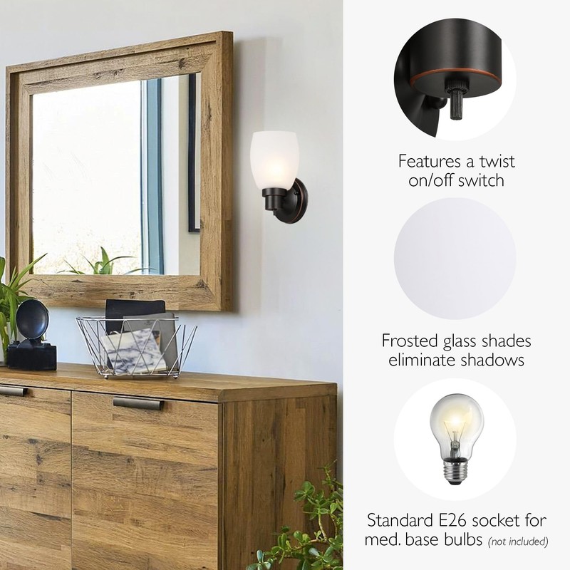 Lydia Wall Sconce, Oil Rubbed Bronze Finish, Frosted Glass Shade,