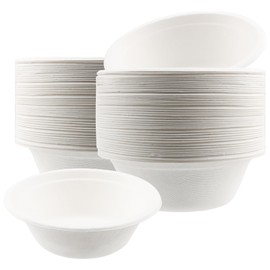 NAMYEUT Pack of 100 Disposable Soup Bowls, Sugarcane Disposable Bowls, Cardboard Bowls, 350 ml Disposable Bowls for Picnic, Birthday, BBQ and Party