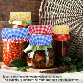 Giantree 6-Pack Plaid Cloth Jar Lids, Sourdough Jars Lids, Elastic Unbleached Cloth Lid, Reusable, Storage Container Lid, Sourdough Baking Supplies Suitable for 3-4 Inch Jar Mouth Baking Supplies