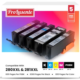 ProLusente Compatible Ink Cartridge Replacement for Canon 280 281 PGI CLI Use with PIXMA TR8520 TR8620 TS6220 TS6320 TR7520 TS6120 TS9120 TS8120 TS8320 Printer, 5 Pack Color Set, Standard, Black