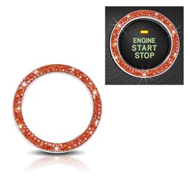 GLSOWEE Car Bling Crystal Rhinestone Engine Start Decoration Ring, Ring Start Button Cover Sticker Key Ignition & Knob Ring Decoration, Bling Car Interior Accessories for Women (Orange)