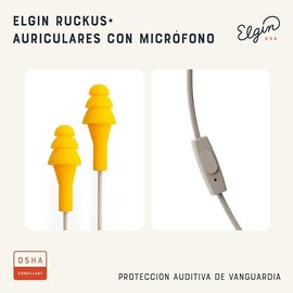 Elgin Ruckus+ Auriculares con Tapones para oídos con micrófono, reducción de Ruido 25 dB, con Cable, protección auditiva OSHA para Trabajo, construcción e Industria, Resistentes al Sudor.