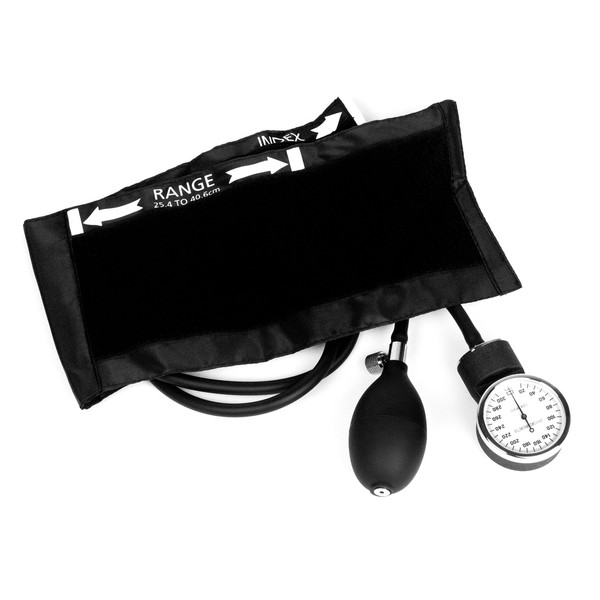 Dixie EMS Deluxe Aneroid Sphygmomanometer Blood Pressure Set W/Adult Cuff, Carrying Case and Calibration Tool - Black
