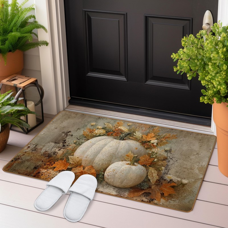 WTOGQ Fall Pumpkin Door Mat, Autumn Leaves Welcome Mat, Seasonal