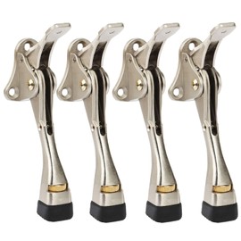 Kickdown Door Stopper 4 Inches - 4 Packs One Touch Adjustable Height Door Stop for The Bottom of Door Aluminum Alloy Metal Door Stopper with Rubber Tip & Wall Protectors for Wide Doors Satin Nickel