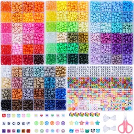 Megoogo 5 Boxes 3860pcs Pony Beads Friendship Bracelet Making Kit 96 Colors Kandi Beads with Letter Elastic String for DIY Crafts Hair Braids Keychain Necklace Bracelets Making