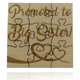 Promoted to Big Sister - 9 Piece Square Basswood Jigsaw Puzzle, Pregnancy Announcement