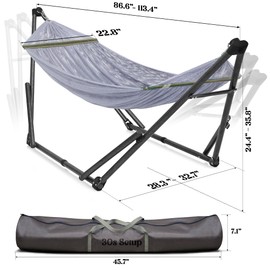 Tranquillo Uniki Hammock, Instant 30s Foldable Hammock Stand, 550 lbs Capacity Portable Hammock, 3-Year Warranty Sturdy Stand, Revolutionary Design No Screws Needed, Premium Carry Bag Included, Grey