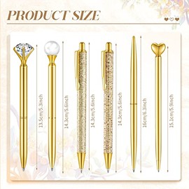 Qeeenar Juego de 6 Bolígrafos de Bola con Diamantes de Cristal Metálico para Diario, Papelería Bonita y Brillante, Tinta Negra, Regalos Elegantes para