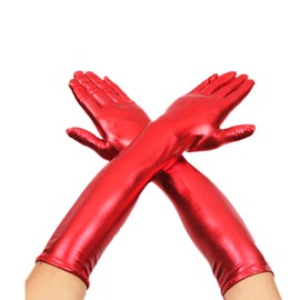 DreamHigh Women's 17" Long Satin Cosplay Finger Gloves Red