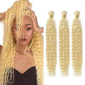 Niciitysi Color 613 Blonde Deep Wave Human Hair 3 Bundles 20 22 24 inch Double Weft Brazilian Hair Extensions Soft and Silky Blonde 613 Color Deep Curly Bundles for Women