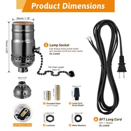 Lamp Repair Socket Kit,Pull Chain ON/Off Switch Socket for DIY Lamp with 8 feet Matching Cord and Essential Hardware, Table Lamp Rewiring Kit for Vintage Lamps or DIY Lighting Fixtures (Black)
