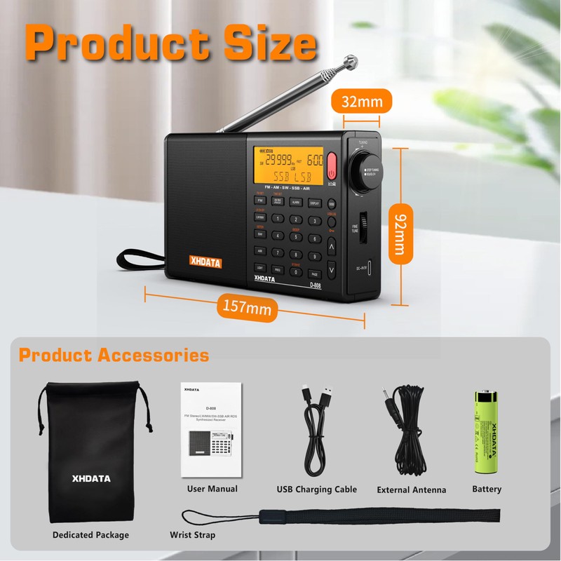 XHDATA D-808 Portable Digital Radio FM SW MW LW SSB
