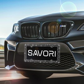 Bling Rhinestone License Plate Frames for Women, 4 Row Rhinestone Diamond Metal Stainless Stee License Plate Cover Bling Car Accessories Decoration (2 Pack, 4 Holes Black)