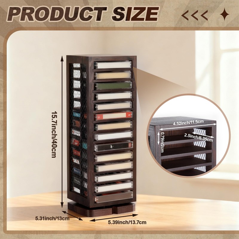 Ripeng Cassette Tape Holder, 28 Capacity 360° Rotating Double Sided
