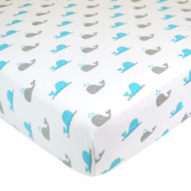 American Baby Company Fitted Crib Sheet 28" x 52", Soft Breathable Neutral 100% Cotton Jersey Sheet, Whale, for Boys and Girls, Fits Crib and Toddler Bed mattresses
