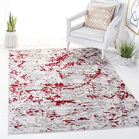 SAFAVIEH Skyler Collection 6' x 9' Grey/Red SKY186Q Modern Abstract Non-Shedding Living Room Dining Bedroom Area Rug