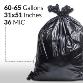 Heavy Duty Trash Bags - Extra-Strong, Tear-Resistant, High Density Trash Bags - Kitchen Trash Bags, Bathroom Trash Bags and Garbage Bags for Home and Office use (Black, 39 x 61 1.42 MIL)