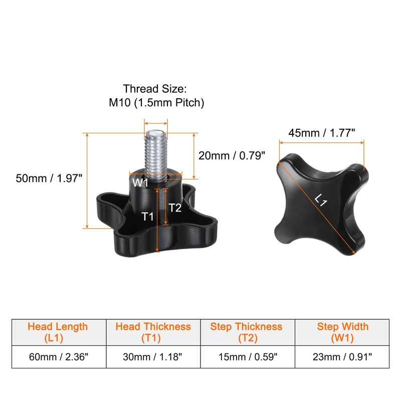 QUARKZMAN Pack of 2 Star Handles M10 x 20 mm