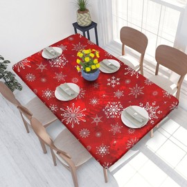 YSBYEIU Red Christmas Snowflake Plaid Tablecloth Reusable Xmas Holiday Table Cover for Rectangle Table 4 Ft 30 X 48 Inch