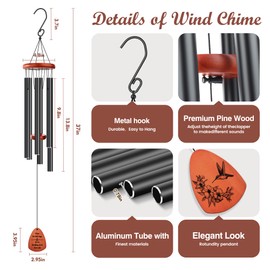 Large Outdoor Aluminum Wind Chimes 37 Inches，Soothing Gentle Sound Perfect for Garden Patio Decoration, Great Gift for Housewarming 、Memorial 、Mother's Day Wind Chimes for Outside