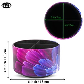 lizimandu Round Leather Art Supply Organizer,Remote Control Holder,360 Degree Spinning,Multi-Functional Pencil Holder,4 Compartments Desktop Stationary Organizer(1-Blue Fractal Flower)