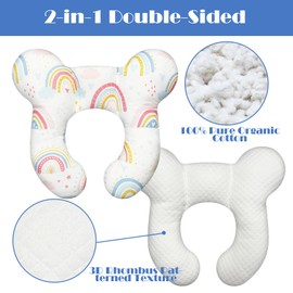 kimitimi Baby Head Support Pillow for Newborn Toddler, Baby Neck Pillow Upgraded Comfortable Sleep Cushion for Car Plane Stroller Pushchair - Rainbow A