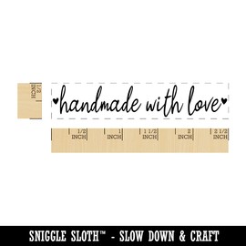 Handmade with Love Script and Hearts Rectangle Rubber Stamp for Stamping Crafting - 2.50in Small