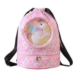 NLAND Backpack with Drawstring for Children Swimming Backpack Waterproof Sports Bag Drawstring Bag Sports Bag for Girls and Boys for Swimming Beach, pink