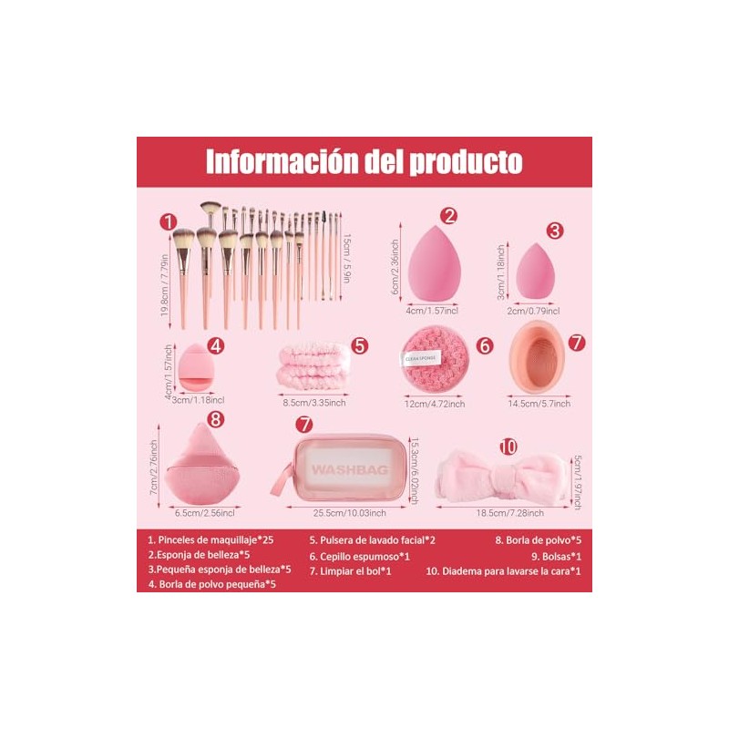 Set de Brochas de Maquillaje, 51 Piezas con Cerdas Sintéticas