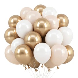 Balloons Beige Gold, Pack of 60 Metallic Gold Matte White Helium Balloons, Cream White Gold Confetti Latex Balloons for Boho Birthday Wedding Women Graduation