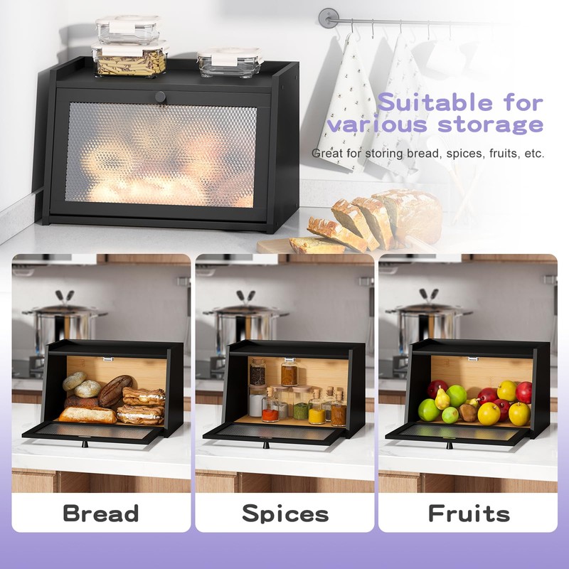 Wieghda Large Farmhouse Bread Box with Window, Bread Storage Container