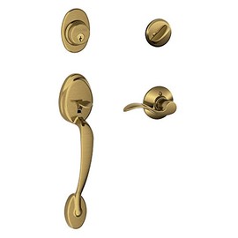 Schlage Plymouth Single Cylinder Handleset and Right Hand Accent Lever, Antique Brass (F60 PLY 609 ACC RH),Antique Brass/Brass