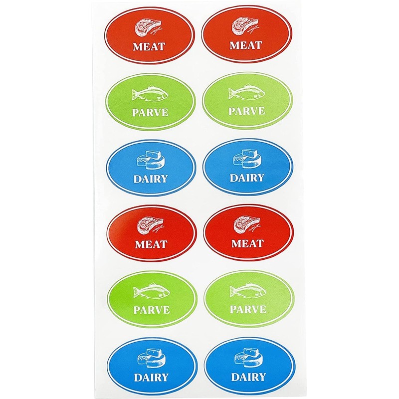 Assorted Kosher Labels, (48 Pack) 16 Blue Dairy, 16 Red