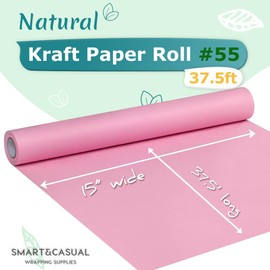 SMART&CASUAL SMART&CASUAL 15" x 450" (37.5') Kraft Paper Roll for Art Craft Supplies Gift Wrapping Moving Packing Kids Painting Drawing Paint Easel Poster Chart Paper (Light Pink, 15"W x 450"L (37.5'))