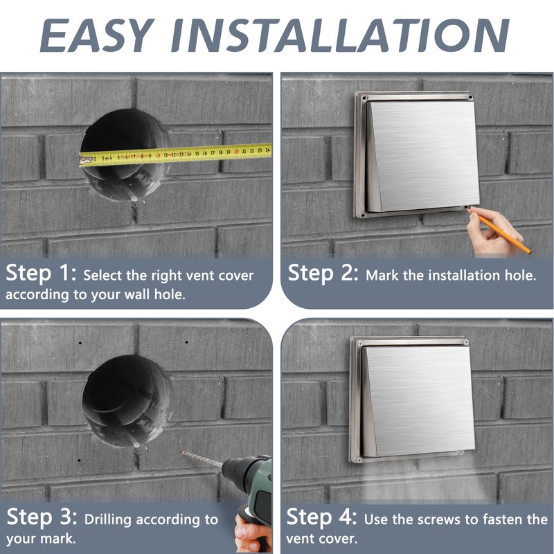 Flamorrow 4in Dryer Vent Cover for Exterior Wall, Stainless Steel