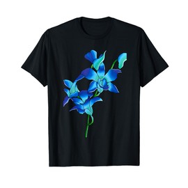 Blue Flowers Orchid Flowers in Vintage Art Floral Style T-Shirt