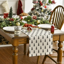 Artoid Mode Beige Trees Christmas Table Runner, Winter Merry Xmas Kitchen Dining Table Decoration for Home Party Decor 40x180 cm