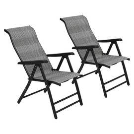 2-Piece Patio Rattan Folding Chair Set, Portable Foldable Rattan Chairs with Adjustable High Backrest & Widened Armrest, Outdoor Wicker Set for Poolside Garden Balcony (2)