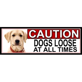 SHAWPRINT Yellow Labrador CAUTION DOGS LOOSE AT ALL TIMES METAL GATE SIGN 266mm x 87m. (620H2)