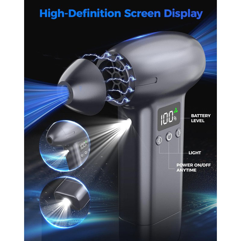 Upgraded Compressed Air Duster-300000RPM Ultra-Powerful Brushless Motor Electric Air Duster
