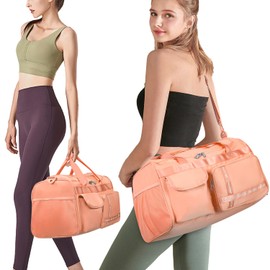 MAXTOP Travel Duffle Bag for Women Carry On Tote Weekender Overnight Bag Large Capacity Duffel Bag with Shoe Compartment,Gym Tote Bag with Dry and Wet Separation Orange