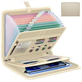 Fireproof Accordion File Organizer, Portable Expanding File Folder with Waterproof Zipper&Labels, Black Document Organizer with 13 Pockets, File Organizer for Important Document/Paper Storage