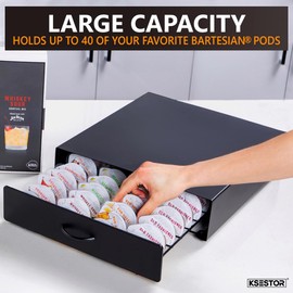 Storage Drawer for Bartesian Capsules by Ksestor - Holds up to 40 Bartesian Pods - BEV Black Decker Cocktail Maker Compatible - Sturdy and Stackable Bartesian Pod Holder - Bartesian