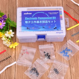 OSOYOO Basic Electronic Work Parts Set, LED, 5 Colors, 100 Pieces, Metal Film Resistor, 30 Types, Total 600 Pieces, Electrolytic Capacitors, 12 Types, Total 120 Pieces, Ceramic Condensers, 30 Types, Total 300 Diodes, 8 Types, 100 Pieces, Transistor, 17 T