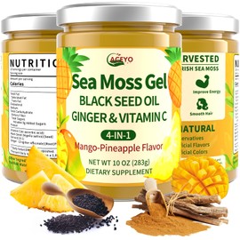 ACEYO Sea Moss Gel 4-in-1, Irish SeaMoss with Black Seed Oil & Ginger,Rich in Minerals & Vitamins,Immunity & Health Support,Non-GMO, Vegan,Mango Pineapple Flavor,10 oz (Pack of 1)