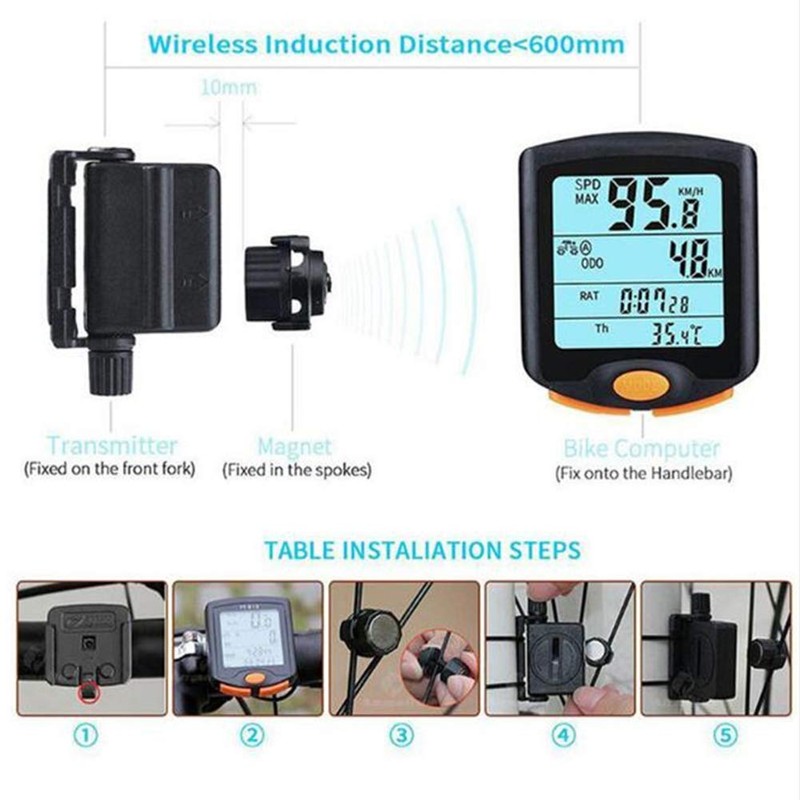 Bicycle Speedometer, MasoAuto Wireless LCD Digital Bike Odometer, Waterproof Cycling