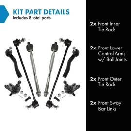 TRQ Front Steering and Suspension Kit Compatible with Toyota Corolla 2020-2022 Prius 2016-2022 Prius AWD-e 2019-2021 Prius Prime 2017-2022 Tie Rods Ball Joints Sway Bar Links