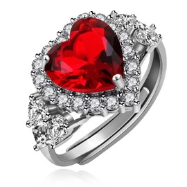 Big Love Heart CZ Ring Adjustable Platinum Plated Crystal Red Heart Rings for Women Wedding Promise Jewelry Y3980 (Red)